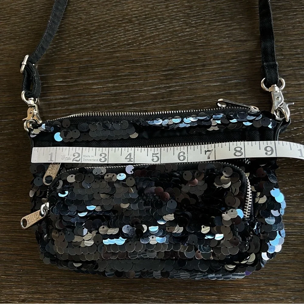 Victoria’s Secret 2012 Sequinned adjustable crossbody Bag, midnight blue 9”x6”